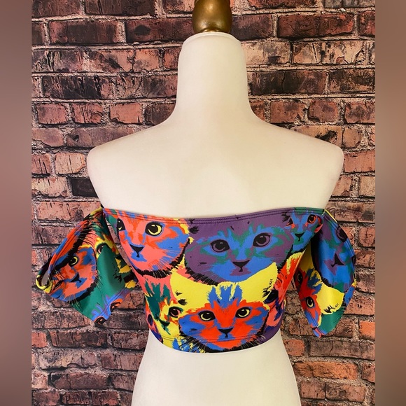 Colorful Cat Face Bandeau Top - Picture 2 of 3